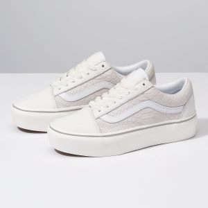 Vans Bayan Spor Ayakkabı Leather Old Skool Platform Yılan/Beyaz | 97938-856